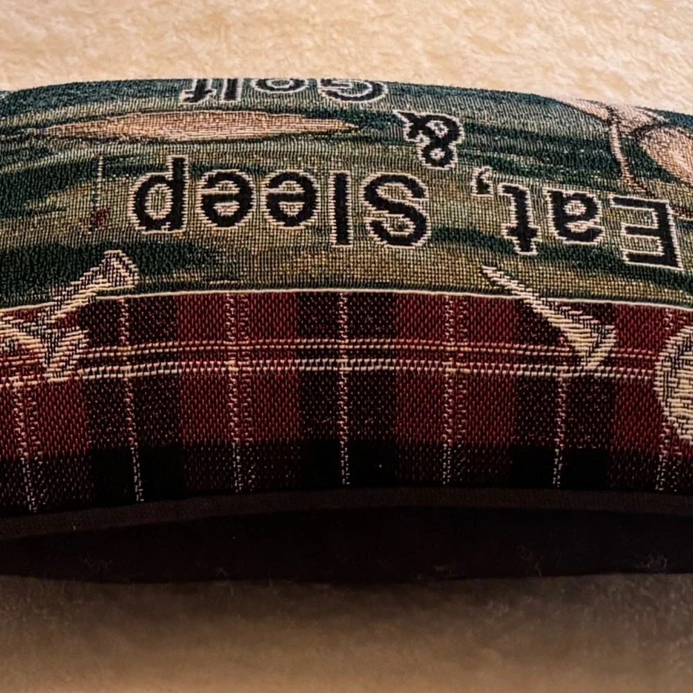 Plaid Golf Themed Decorative Pillow”Eat,Sleep & Golf”